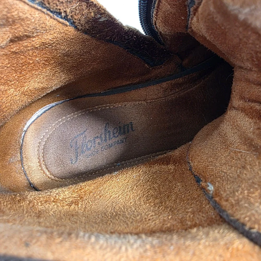 Florsheim Boots Brown Leather Lace Up Side Zip Cap Toe Mens 10